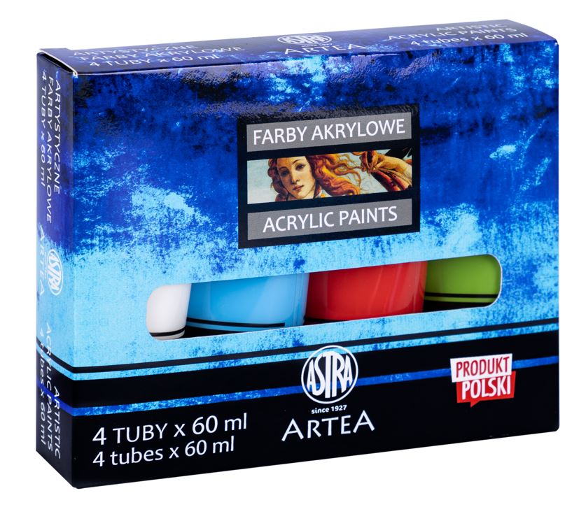 Farby akrylowe Artea 4 kol x 60 ml tuba Farby akrylowe Artea 4 kol x 60 ml tuba - obrazek 1