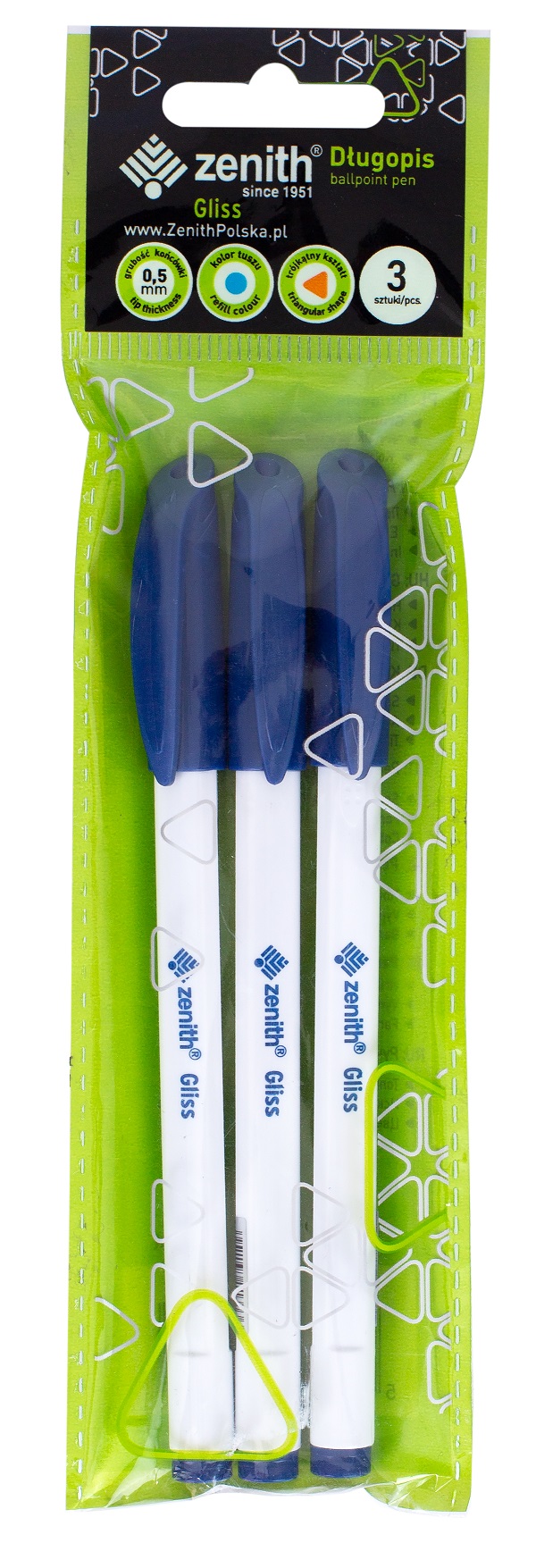 Długopis ze skuwką 0,5 mm ZENITH GLISS niebieski - 3 szt. opp bag Długopis ze skuwką 0,5 mm ZENITH GLISS niebieski - 3 szt. opp bag - obrazek 1