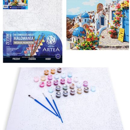 Podobrazie z farbami malowanie wg. numerów, 40x50cm, Magiczne Santorini, ARTEA ASTRA