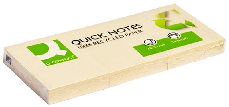 pbs3677 Bloczek samoprzylepny Q-CONNECT 100% Recycled, 38x51mm, 3x100 kart., żółty - obrazek 1
