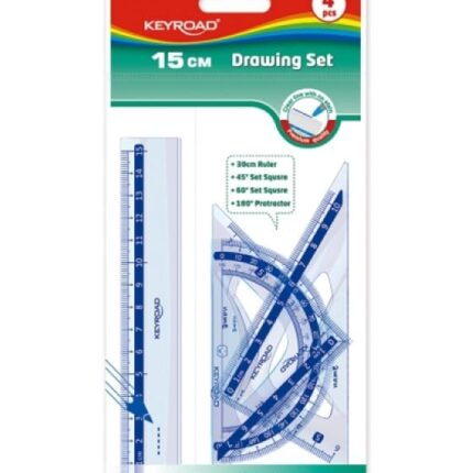 Zestaw geometryczny KEYROAD, z linijką 15cm, plastikowy, transparentny