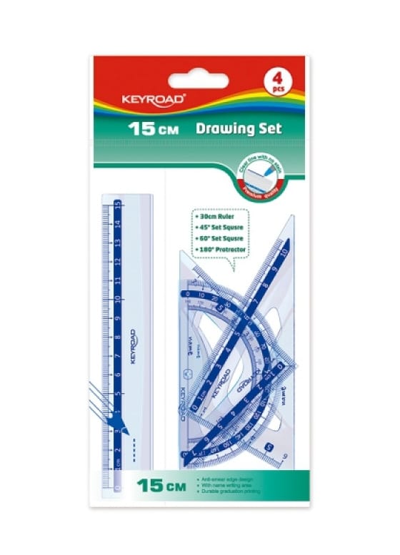pbs3810 Zestaw geometryczny KEYROAD, z linijką 15cm, plastikowy, transparentny - obrazek 1